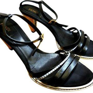 Fendi Vintage Black White Strappy Sandal Pumps